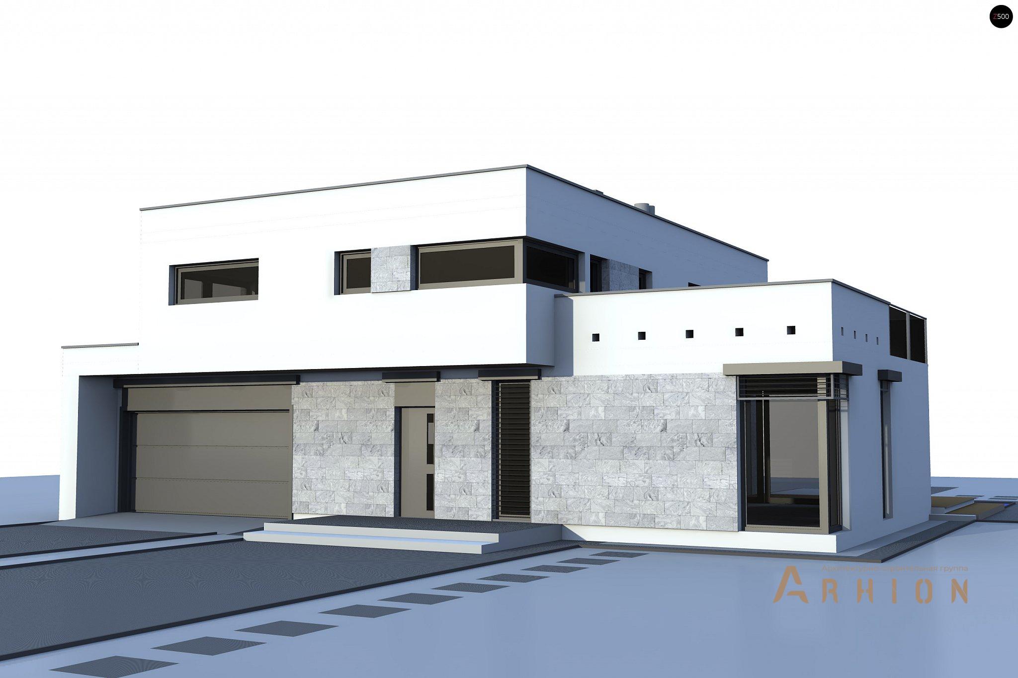 3. Проект двухэтажного дома в стиле минимализм с плоской кровлей , Zx46 GL2, площадью - 250 кв c терассой, балконом, гаражом